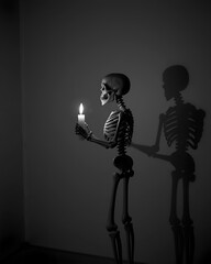 skeleton-candle-dark-room