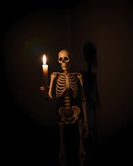 skeleton-candle-dark-room