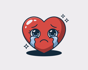 Sad crying heart with big eyes