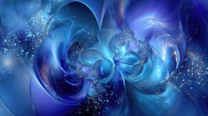 Abstract Swirling Blue Design With Gold Glitter