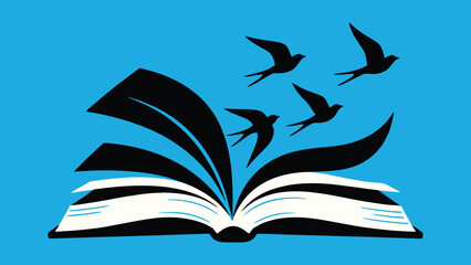 Flat vector open book turning into flying birds