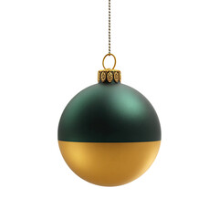 A dark teal and gold sphere ornament hangs from a gold chain