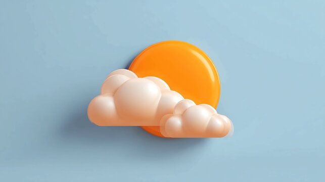 Captivating 3D rendering of a vibrant sun peeking through soft, fluffy clouds against a serene pastel blue sky, perfect for weather, nature, and optimistic themes.