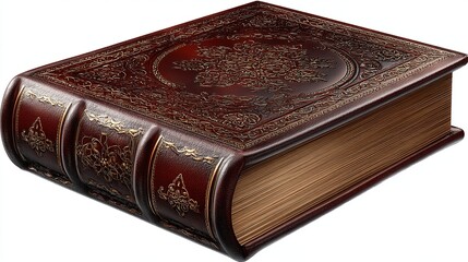 Obraz premium Ornate, leather-bound book with embossed floral design, aging golden paper pages