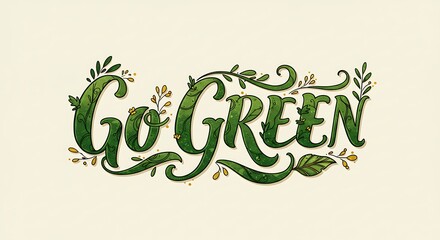 "Go Green" Eco-Friendly Message with Lush Green Botanical Typography