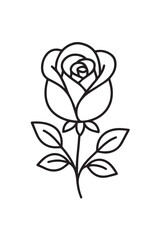 Rose flower outline black and white icon clean line art, doodle style