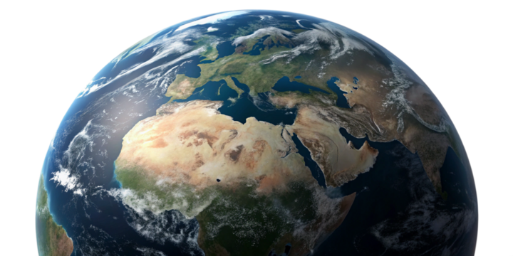Realistic 3D Planet Earth from Space with Africa, Europe, Middle East
Detailed Globe Render Showing Sahara Desert, Lush Africa, and Blue Oceans