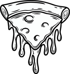 Minimalist line art of a pizza slice with melting cheese 3