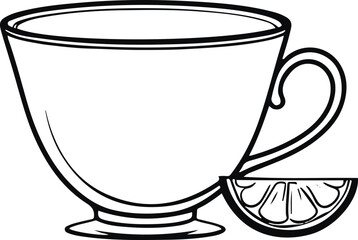 Simple continuous line art of teacup with lemon slice 1