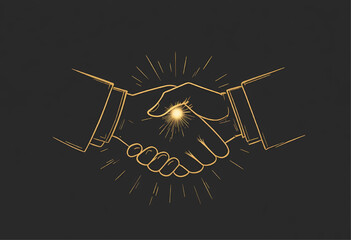 Elegant glowing handshake illustration representing trust, collaboration, business deal, success, and professional partnership concept.