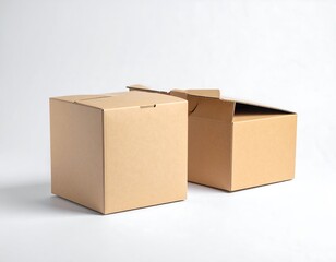 Two light brown cardboard boxes on a white background