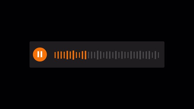 Audio voice message animation on black background,  record voice message with play button icon, play audio chat message.