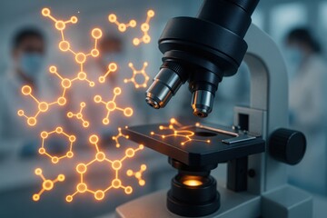 Microscope in the Laboratory: A close-up view of a cutting-edge microscope, symbolizing innovation in laboratory research, where diligent scientists explore intricate scientific concepts.