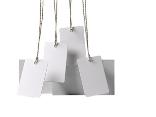 Blank tags hanging from strings