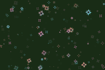 Starry Night Floating Stars Pattern with Transparent Overlay on Dark Green Background