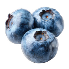 Obraz premium Three blueberries close up, round, waxy, dark blue color
