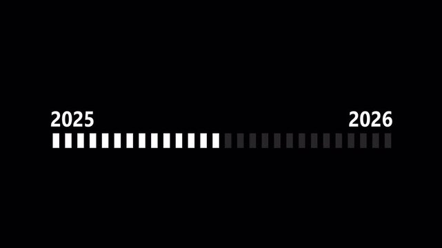 New year transition loading progress bar from 2025 to 2026, new year timeline transition from 2025 to 2026.
