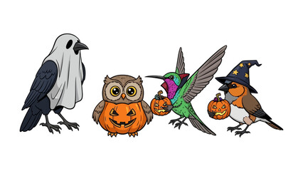 Spooky Halloween Birds: A delightful collection of animated birds, each embracing the spirit of Halloween with unique costumes and festive props.