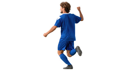Soccer Player's Jubilation: A soccer player, dressed in vibrant blue, celebrates a goal with unbridled joy, showcasing the pinnacle of athletic achievement and sportsmanship.