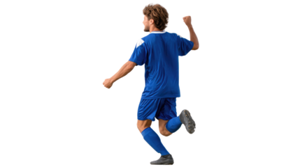 Soccer Player's Jubilation: A soccer player, dressed in vibrant blue, celebrates a goal with unbridled joy, showcasing the pinnacle of athletic achievement and sportsmanship.