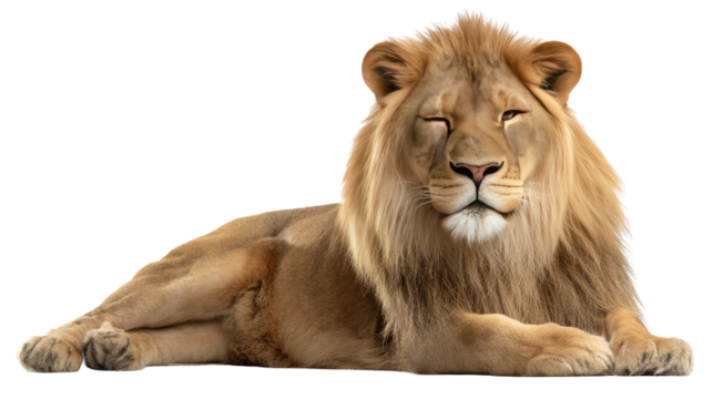 Majestic Lion's Serenity: The King of the Jungle rests peacefully, his eyes closed as he basks in a moment of quiet solitude. Its golden mane is a crown, and its posture conveys strength and serenity.