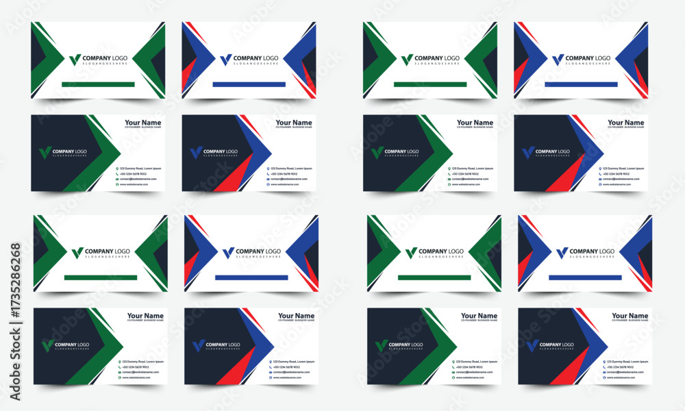 Wall mural business card template and design set with flat web element vector layout for infographics presentat