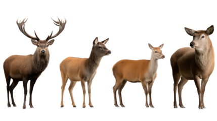 Majestic Deer Quartet: A striking studio shot features a quartet of deer, showcasing the diverse forms and sizes of these woodland creatures. Capturing the essence of wildlife.