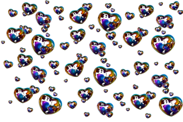 Iridescent Heart Bubbles Floating Against a Geometric Blue Background Keywords: heart, bubble, iridescent, reflection, rainbow isolated on a transparent background