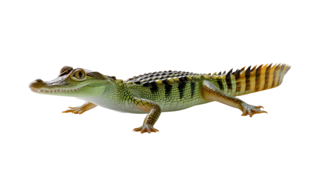 Spectacular Caiman on the Move: A striking image of a caiman captured in meticulous detail, showcasing its textured scales and captivating eye, ready to seize its surroundings.