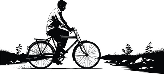 Obraz premium Silhouette of a man riding a bicycle, leisure and transportation concept