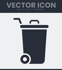 Simple trash can icon with wheels vector graphic