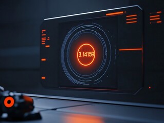 3.14159 Futuristic digital interface displaying data insights tech lab visual content dark environment close-up view innovation trends