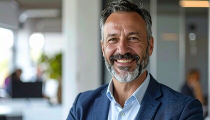 Obraz premium A middle-aged professional businessman in his 50s standing in his office looking at the camera.