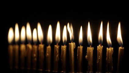 Lit candles in a candelabra against a dark background.