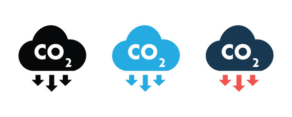 Co2 emission icon set vector on white background. carbon, dioxide, gas, air, pollution, climate, change, environment, global, warming, symbol.