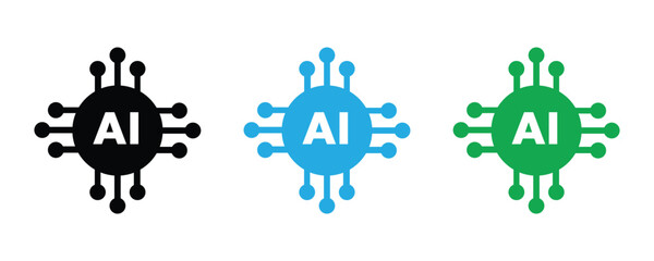 Artificial intelligence icon set vector on white background. ai chip icon,  technology, machine, learning, robot, automation, future, network, symbol.