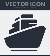 Simple cruise ship icon for travel and sea
