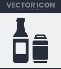 Beer bottle and can silhouette icon set