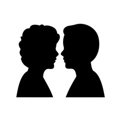 Silhouette of two faces in profile facing each other in black and white