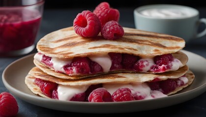 raspberry quesadillas on a plate