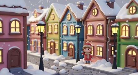 A girl is standing in front of a house with a red coat