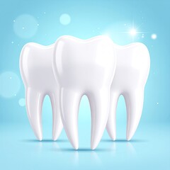 Three gleaming white teeth against a soft blue backdrop