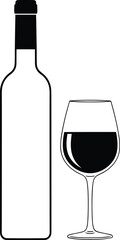 Wine Bottle and Glass Silhouette – Elegant Vector Illustration for Dining, Beverage, Alcohol, Hospitality, Bar, Restaurant, Branding Themes
