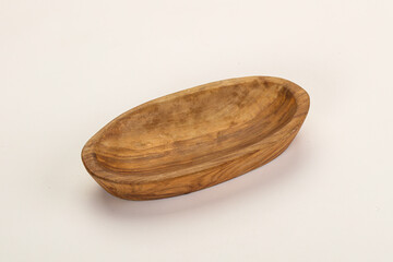 Empty natural wooden bowl isolated