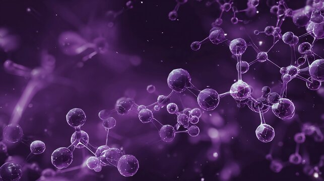 Stunning abstract molecular structure with vibrant purple glowing atoms and interconnected bonds, perfect for science, technology, and medical innovations. - Powered by Adobe