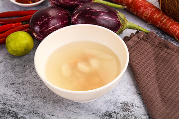 Light seafood soup with prawns