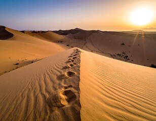 Desert Sunrise Footprints Sand Dunes.
