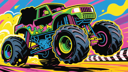 Monster Truck Racing Illustrator Artwork Banner Background Design Template  © art88