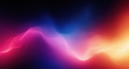 Abstract flowing gradient light waves blending pink, purple, blue, orange, and yellow hues on a dark background, evoking a sense of calm and fluid motion