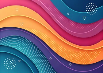 Vibrant abstract wavy layers with geometric patterns